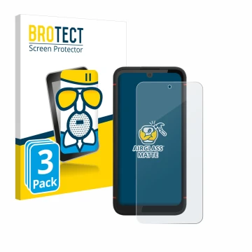 Front side of a product packaging with the brand logo BROTECT. Next to it is the device Volla Phone X23 shown with the corresp