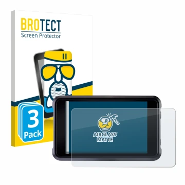 Front side of a product packaging with the brand logo BROTECT. Next to it is the device Atomos Shogun Classic shown with the c