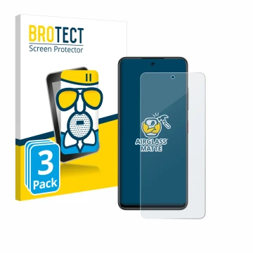 Front side of a product packaging with the brand logo BROTECT. Next to it is the device Nubia Focus 5G shown with the correspo