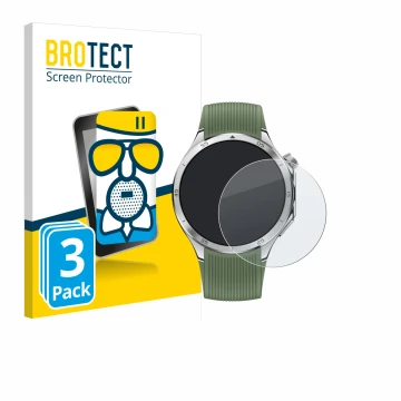 Front side of a product packaging with the brand logo BROTECT. Next to it is the device OnePlus Watch 3 shown with the corresp