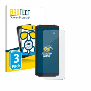 Front side of a product packaging with the brand logo BROTECT. Next to it is the device Doogee Fire 6 Power shown with the cor