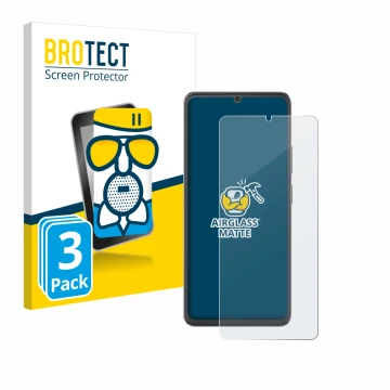 Front side of a product packaging with the brand logo BROTECT. Next to it is the device Cubot A20 shown with the corresponding
