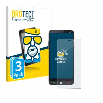 Front side of a product packaging with the brand logo BROTECT. Next to it is the device Brondi Amico Vero 4G shown with the co