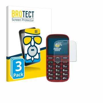 Front side of a product packaging with the brand logo BROTECT. Next to it is the device Doro 1360 shown with the corresponding