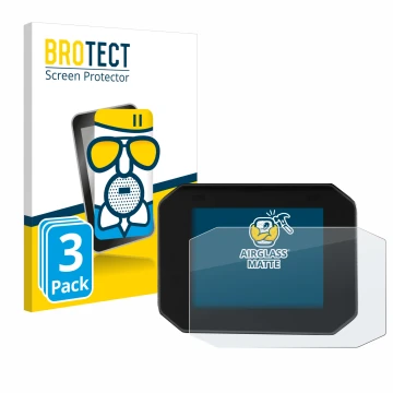 Front side of a product packaging with the brand logo BROTECT. Next to it is the device Moto Guzzi Stelvio 2024 shown with the