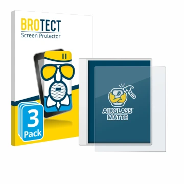 Front side of a product packaging with the brand logo BROTECT. Next to it is the device Boox Note Max shown with the correspon