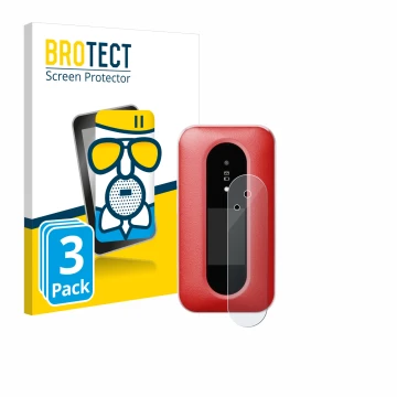 Front side of a product packaging with the brand logo BROTECT. Next to it is the device Doro Leva L30 (Outer display) shown wi