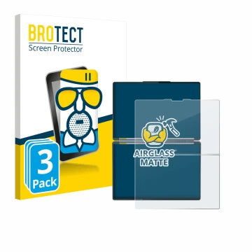 Front side of a product packaging with the brand logo BROTECT. Next to it is the device Lenovo Yoga Book 9i Gen 10 shown with 