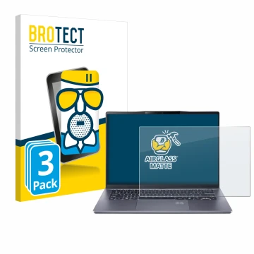 Front side of a product packaging with the brand logo BROTECT. Next to it is the device Acer Swift Go 14 AI shown with the cor