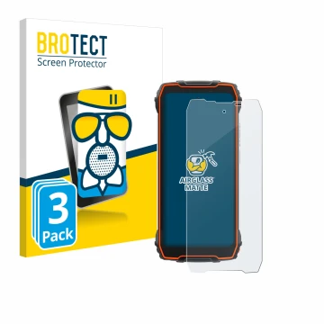 Front side of a product packaging with the brand logo BROTECT. Next to it is the device Blackview Oscal Pilot 1 shown with the