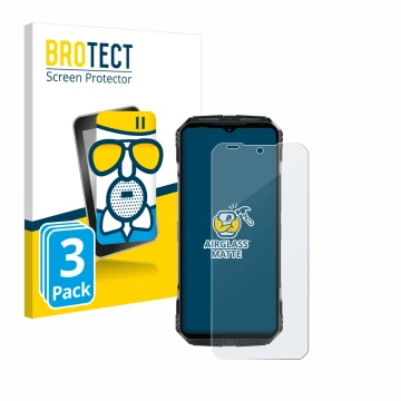 Front side of a product packaging with the brand logo BROTECT. Next to it is the device Doogee S118 Pro shown with the corresp