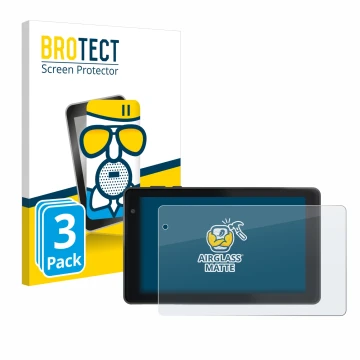 Front side of a product packaging with the brand logo BROTECT. Next to it is the device Lisciani Mio Tab 7 shown with the corr