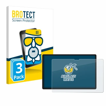 Front side of a product packaging with the brand logo BROTECT. Next to it is the device Lenovo Yoga Tab 2025 shown with the co