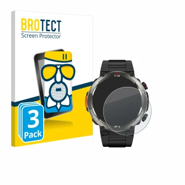 Front side of a product packaging with the brand logo BROTECT. Next to it is the device Blackview W50 Pro 1.45