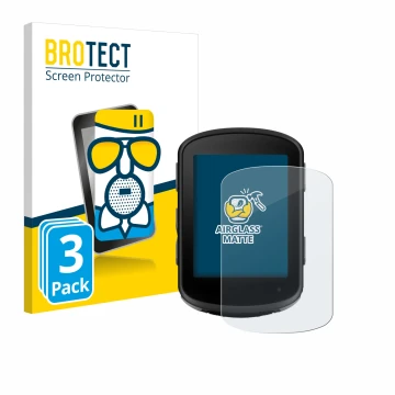 Front side of a product packaging with the brand logo BROTECT. Next to it is the device Garmin Edge 540 Solar shown with the c