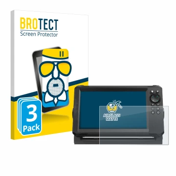 Front side of a product packaging with the brand logo BROTECT. Next to it is the device Lowrance Eagle 9 shown with the corres
