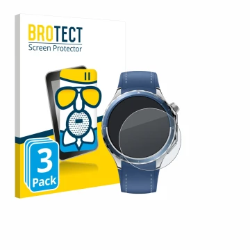 Front side of a product packaging with the brand logo BROTECT. Next to it is the device Oppo Watch X2 shown with the correspon