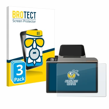 Front side of a product packaging with the brand logo BROTECT. Next to it is the device Sunmi D3 Mini shown with the correspon