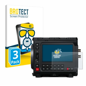 Front side of a product packaging with the brand logo BROTECT. Next to it is the device Blackmagic Design Pyxis 6K 4