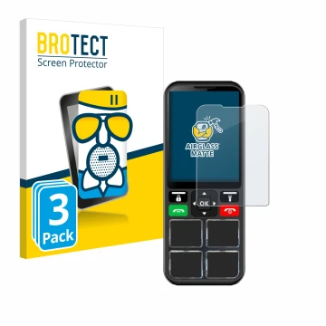 Front side of a product packaging with the brand logo BROTECT. Next to it is the device Geemarc CL8000 shown with the correspo