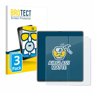 Front side of a product packaging with the brand logo BROTECT. Next to it is the device Huawei Mate X6 (Inner display) shown w