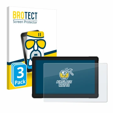 Front side of a product packaging with the brand logo BROTECT. Next to it is the device Woibugee Motorrad Carplay 7