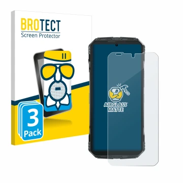 Front side of a product packaging with the brand logo BROTECT. Next to it is the device Doogee S Punk Pro shown with the corre