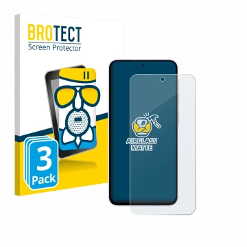 Front side of a product packaging with the brand logo BROTECT. Next to it is the device Samsung Galaxy A56 5G shown with the c