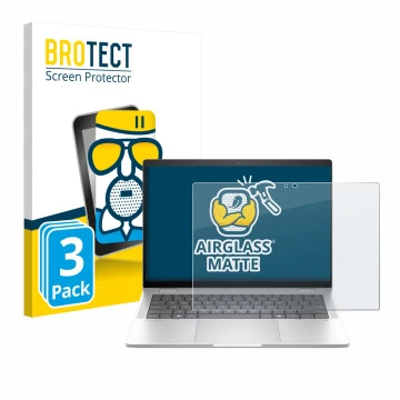 Front side of a product packaging with the brand logo BROTECT. Next to it is the device HP EliteBook X Flip G1i 14