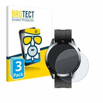 Front side of a product packaging with the brand logo BROTECT. Next to it is the device Tracer Smartwatch SM9 shown with the c