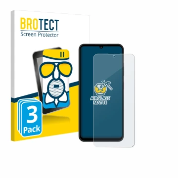 Front side of a product packaging with the brand logo BROTECT. Next to it is the device ZTE Blade A55 shown with the correspon