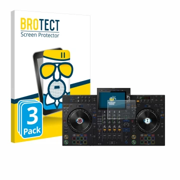 Front side of a product packaging with the brand logo BROTECT. Next to it is the device Pioneer XDJ-AZ shown with the correspo