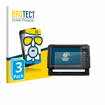 Front side of a product packaging with the brand logo BROTECT. Next to it is the device Lowrance Eagle 7 shown with the corres