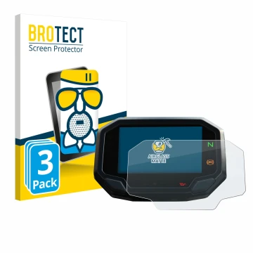Front side of a product packaging with the brand logo BROTECT. Next to it is the device Kawasaki Versys 650 2022+ shown with t