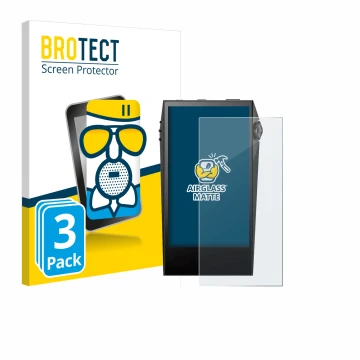 Front side of a product packaging with the brand logo BROTECT. Next to it is the device Astell&Kern SP3000M shown with the cor