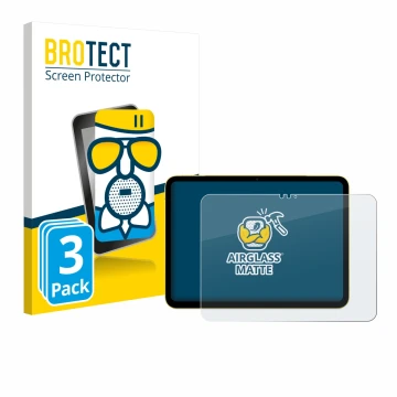 Front side of a product packaging with the brand logo BROTECT. Next to it is the device Apple iPad Air 11