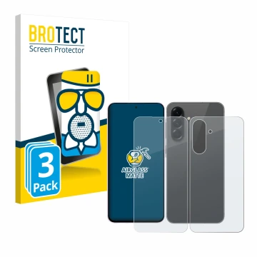 Front side of a product packaging with the brand logo BROTECT. Next to it is the device Samsung Galaxy A56 5G (Front+Back) sho