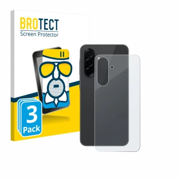 Front side of a product packaging with the brand logo BROTECT. Next to it is the device Samsung Galaxy A36 5G (Back) shown wit