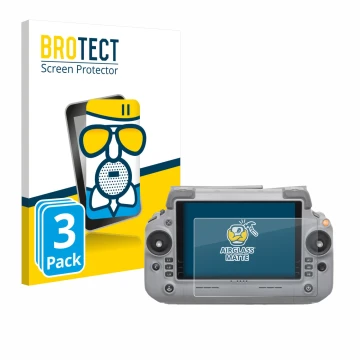 Front side of a product packaging with the brand logo BROTECT. Next to it is the device DJI RC Plus 2 shown with the correspon