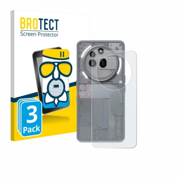 Front side of a product packaging with the brand logo BROTECT. Next to it is the device Nothing Phone (3a) Pro (Back) shown wi