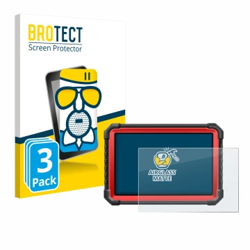 Front side of a product packaging with the brand logo BROTECT. Next to it is the device Launch X-431 PRO3S+ V5.0 shown with th