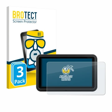 Front side of a product packaging with the brand logo BROTECT. Next to it is the device Atomos Shinobi Go shown with the corre