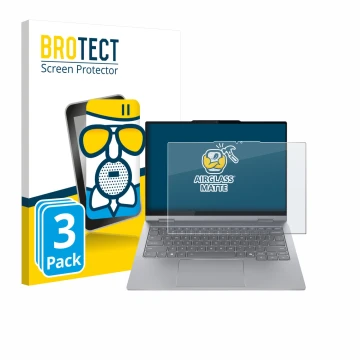 Front side of a product packaging with the brand logo BROTECT. Next to it is the device Lenovo ThinkBook 14 2-in-1 Gen 5 shown