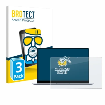 Front side of a product packaging with the brand logo BROTECT. Next to it is the device Samsung Galaxy Book4 15.6