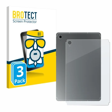 Front side of a product packaging with the brand logo BROTECT. Next to it is the device Samsung Galaxy Tab S10 FE (Back) shown