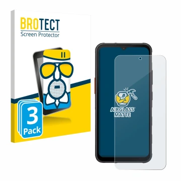 Front side of a product packaging with the brand logo BROTECT. Next to it is the device Samsung Galaxy XCover 7 Pro shown with