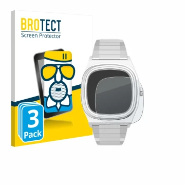 Front side of a product packaging with the brand logo BROTECT. Next to it is the device Timex Reissue 1983 E shown with the co