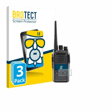 Front side of a product packaging with the brand logo BROTECT. Next to it is the device Midland G18 Pro PMR shown with the cor