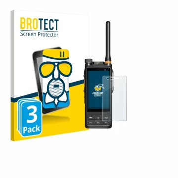 Front side of a product packaging with the brand logo BROTECT. Next to it is the device Hytera PDC680 shown with the correspon