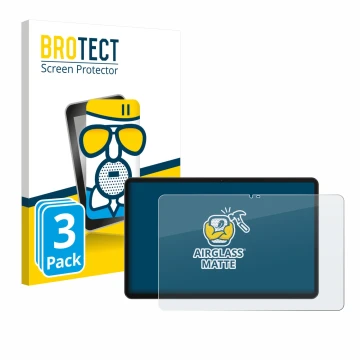 Front side of a product packaging with the brand logo BROTECT. Next to it is the device Honor Pad X9a shown with the correspon